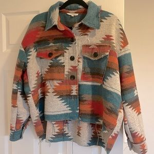 Veveret oversized high low hem cropped Aztec jacket